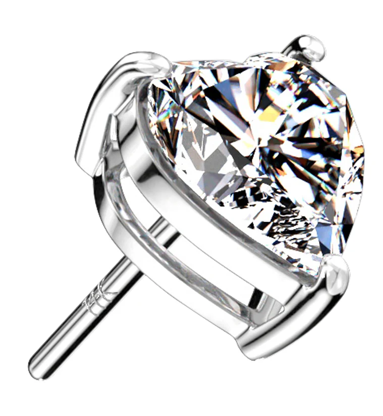 14kt White Gold Dual Prong Heart CZ Threadless Top - Mrs Treak