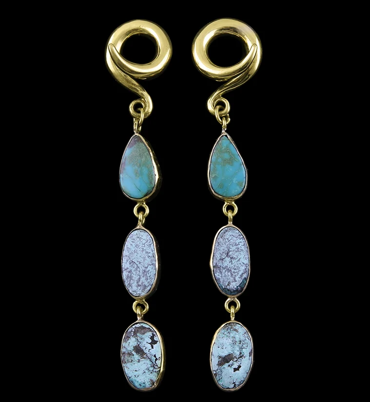Triple Turquoise Stone Ear Weights Version 5 - Mrs Treak