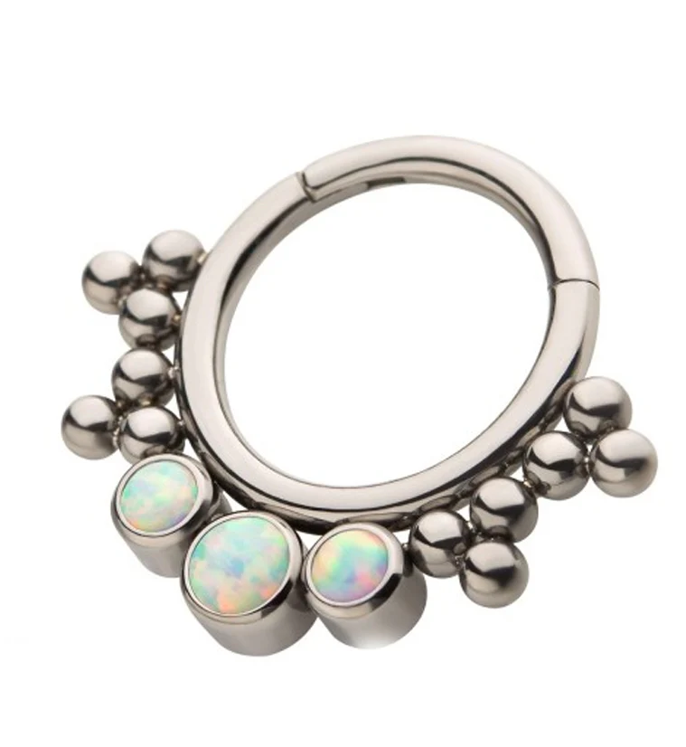 Cluster Beaded Triple Opalite Titanium Hinged Segment Ring - Mrs Treak