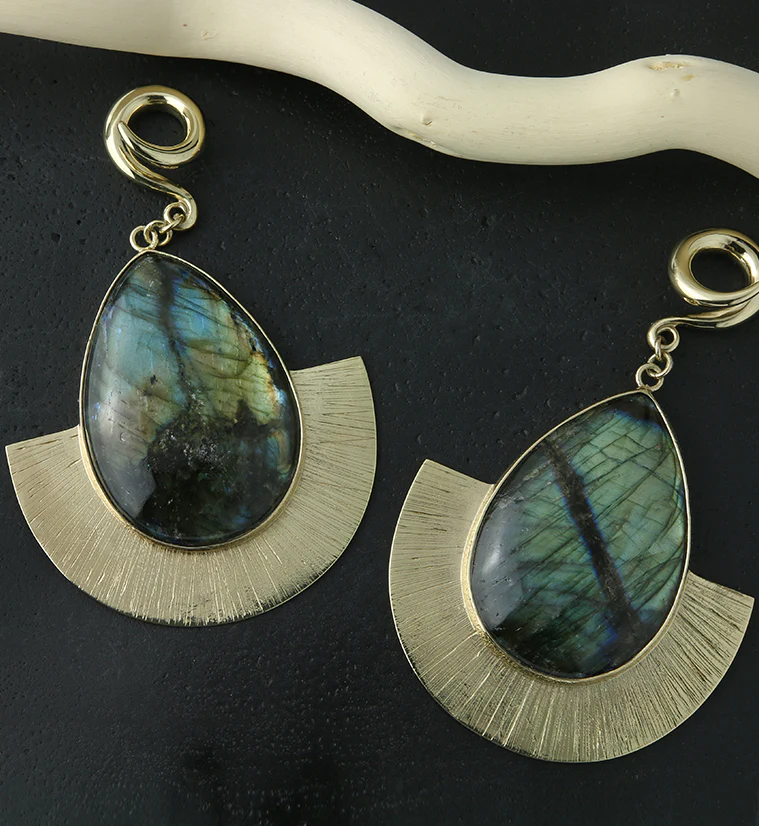 Fault Labradorite Stone Hanging Ear Weights - Mrs Treak