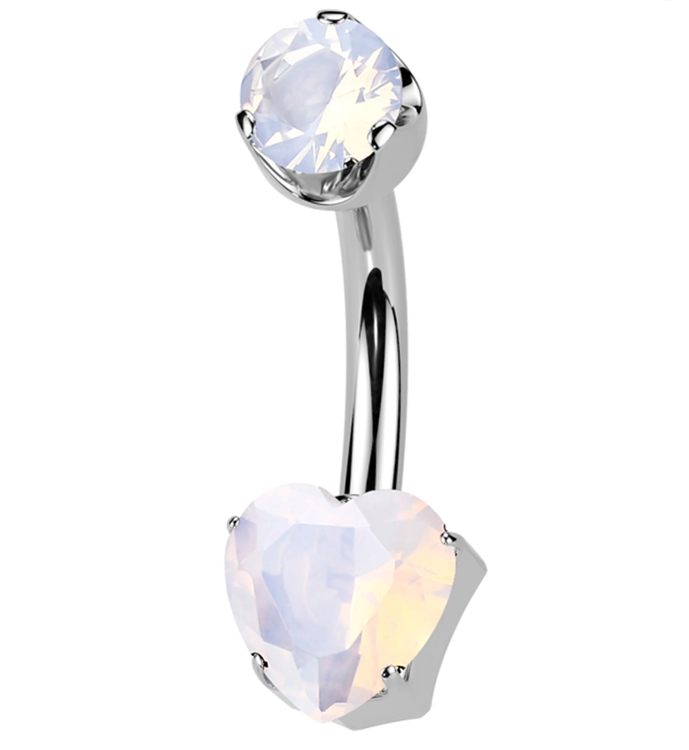 Rose Quartz Stone Heart Internally Threaded Titanium Belly Button Ring - Mrs Treak