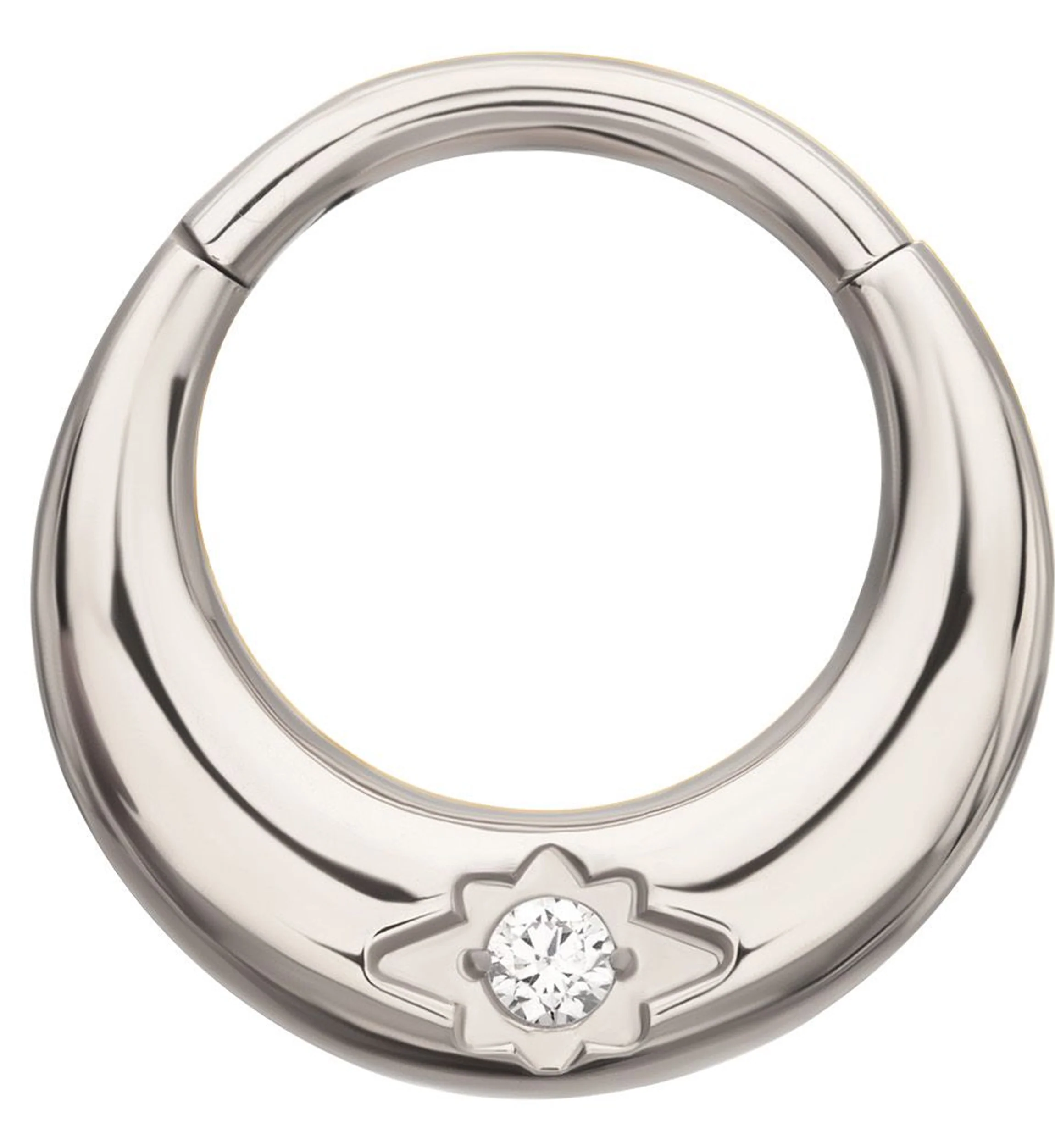 Etched Star Clear CZ Titanium Hinged Segment Ring - Mrs Treak