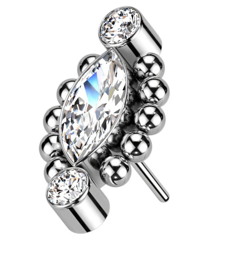 Beaded Empress Clear CZ Threadless Titanium Top - Mrs Treak