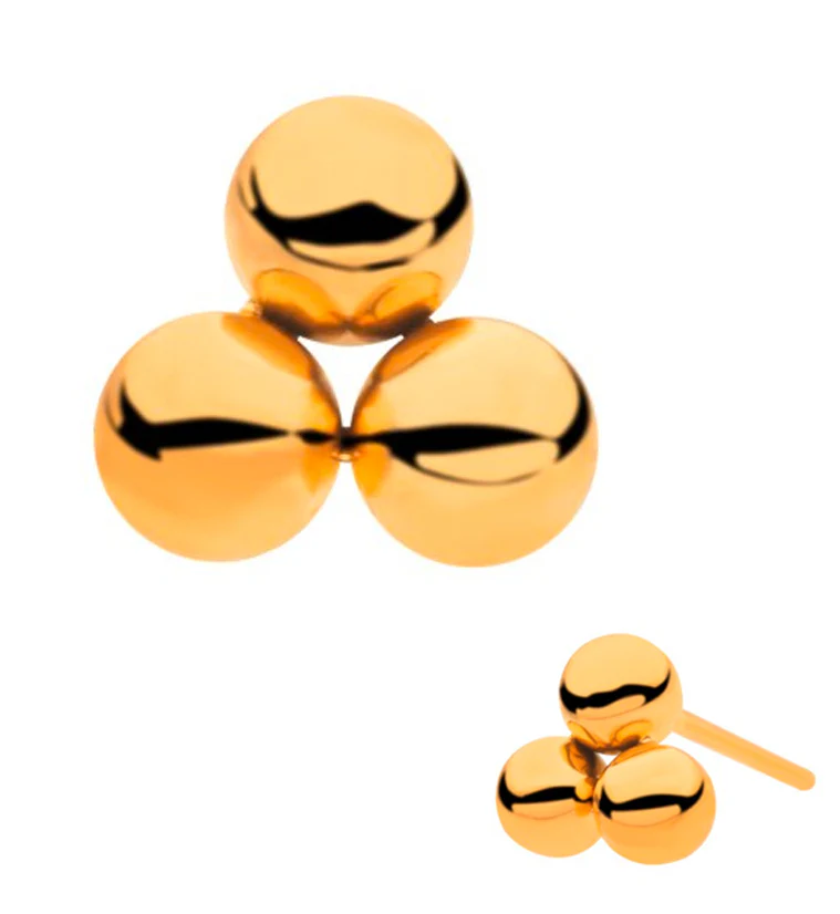 24kt Gold PVD Titanium Triple Ball Threadless Top - Mrs Treak