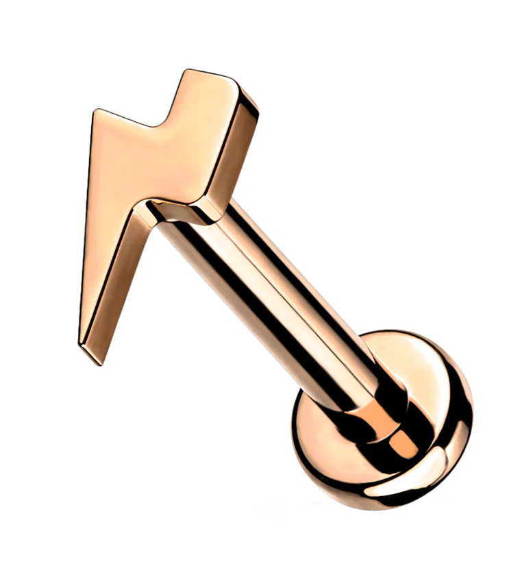 Rose Gold PVD Electric Bolt Internally Threaded Titanium Labret - Mrs Treak