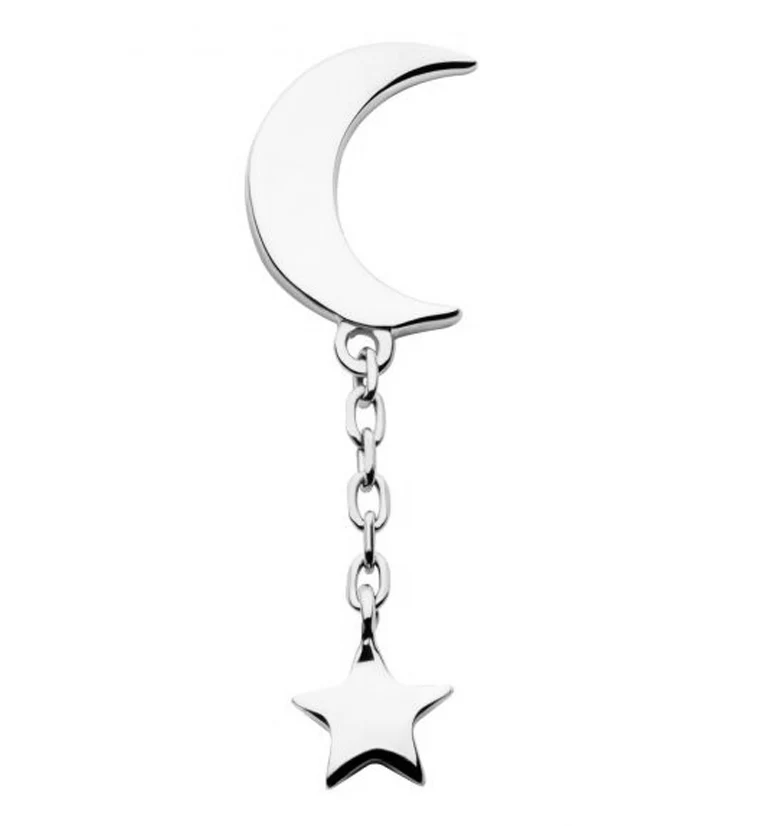 14kt White Gold Crescent Moon Dangle Star Threadless Top - Mrs Treak