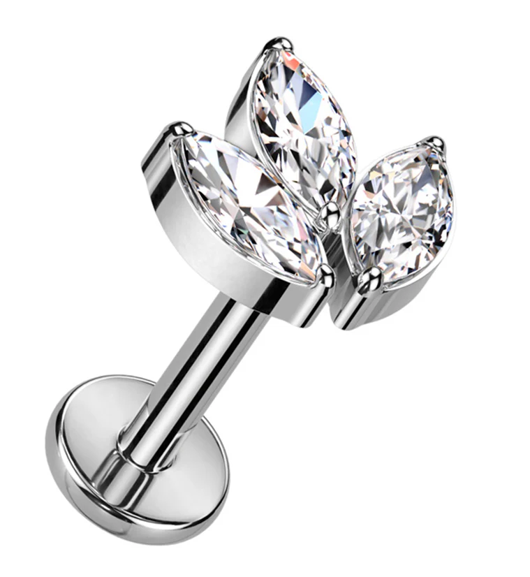 Tri Sepal Clear CZ Titanium Internally Threaded Labret - Mrs Treak