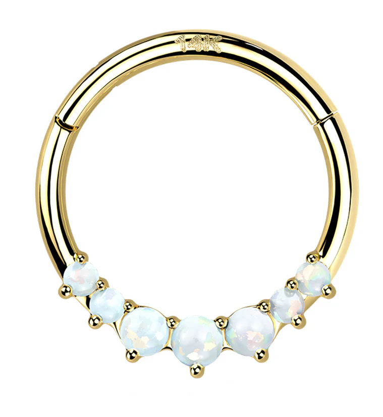 14kt Gold Front Facing White Opalite Hinged Segment Ring - Mrs Treak