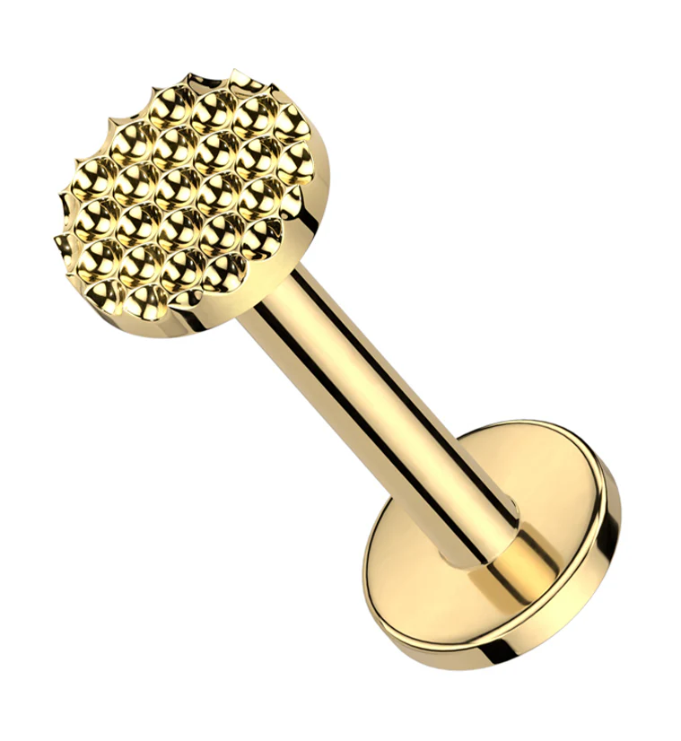 Gold PVD Beaded Disk Internally Threaded Titanium Labret - Mrs Treak
