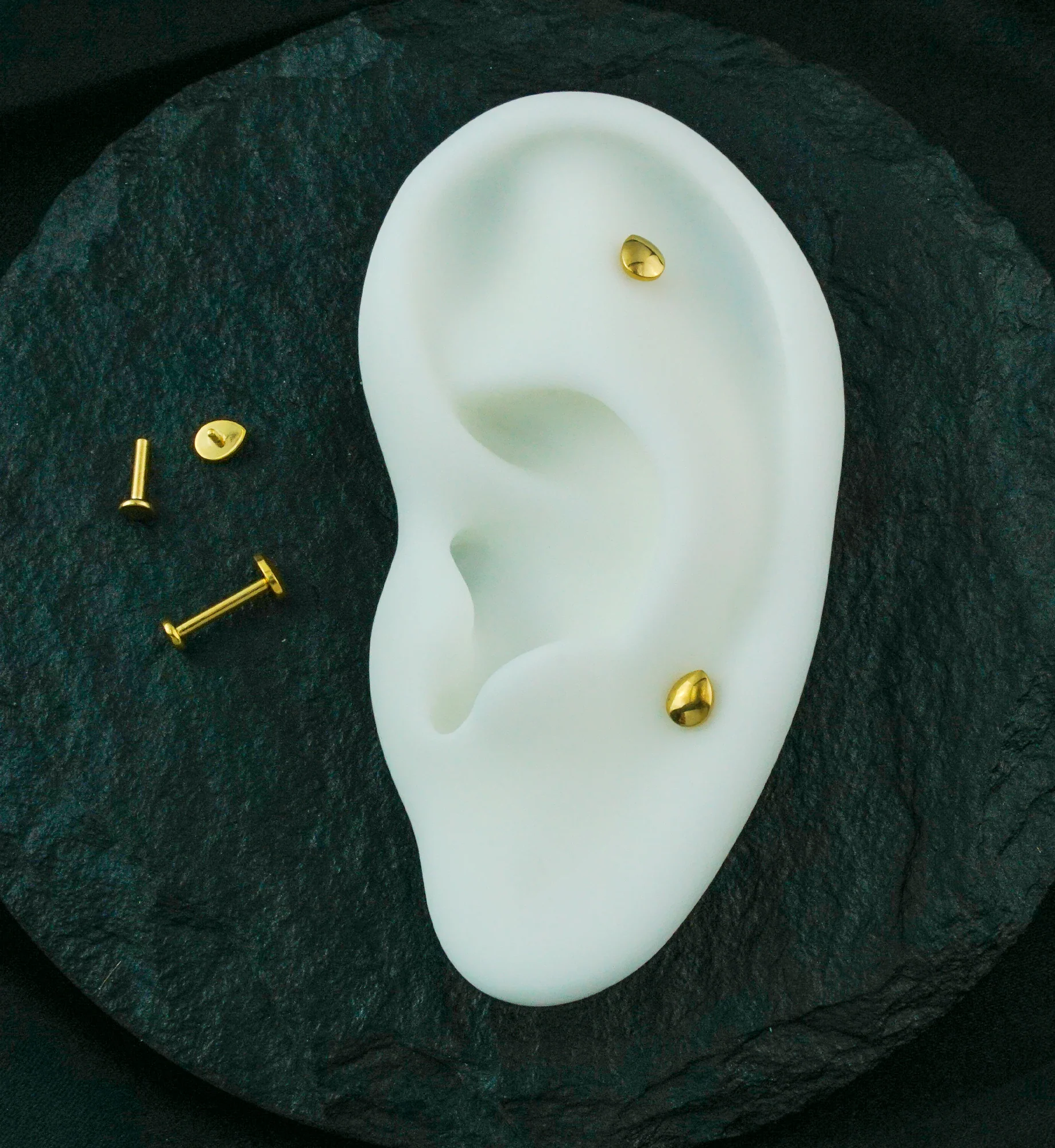 Gold PVD Compact Teardrop Internally Threaded Titanium Flat Disk Labret - Mrs Treak