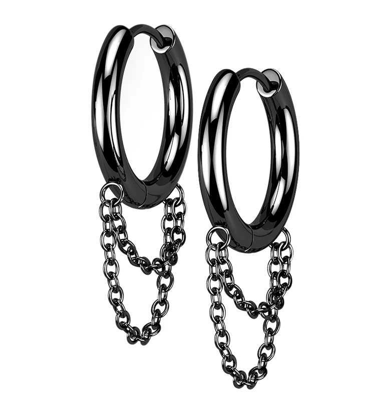 Black PVD Dangle Chain Stainless Steel Hinged Earrings - Mrs Treak