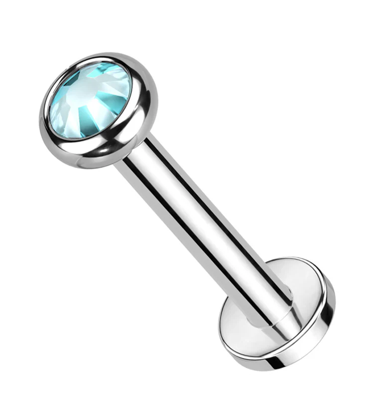 Flat Bezel Aqua CZ Internally Threaded Titanium Labret - Mrs Treak