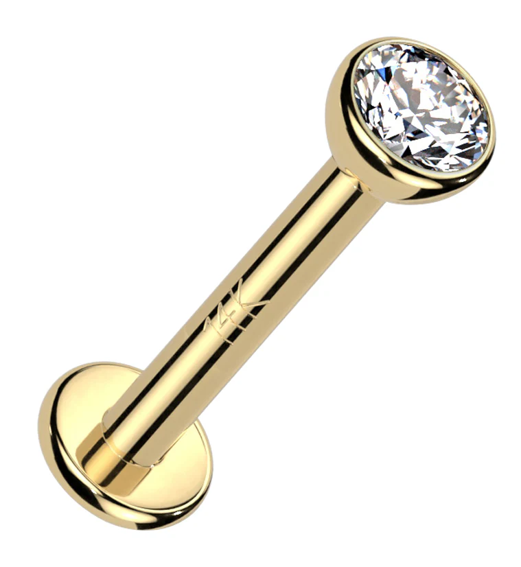 14kt Gold Bezel CZ Internally Threaded Labret - Mrs Treak