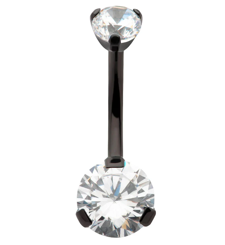 Black PVD Prong Clear CZ Internally Threaded Titanium Belly Button Ring - Mrs Treak