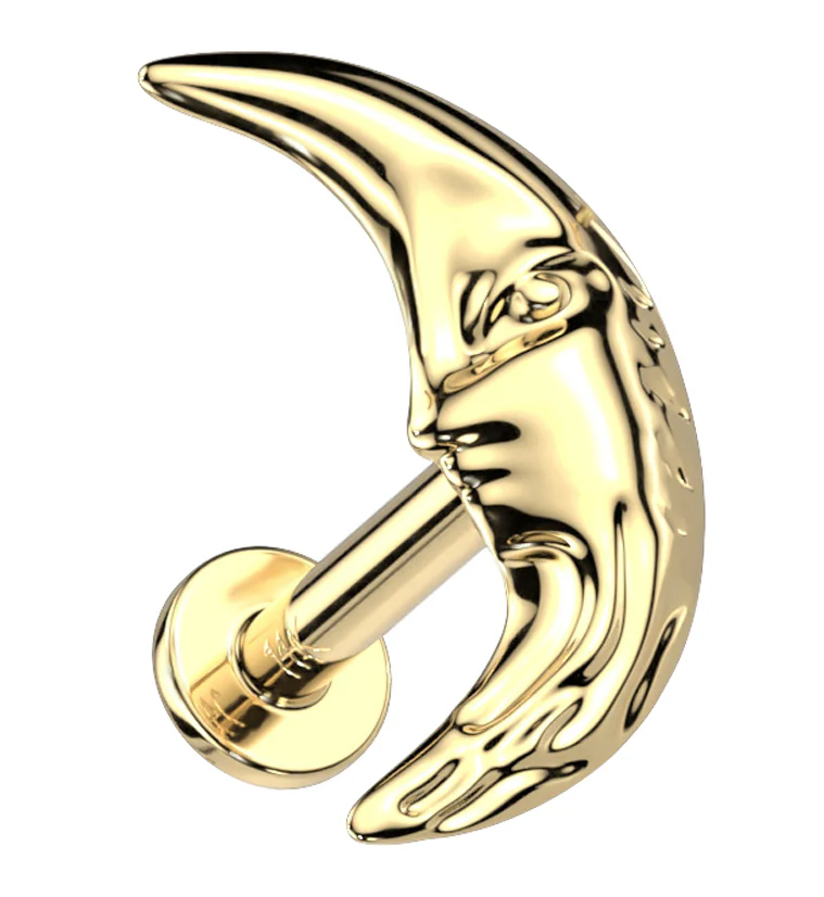 14kt Gold Man On The Moon Crescent Threadless Labret - Mrs Treak