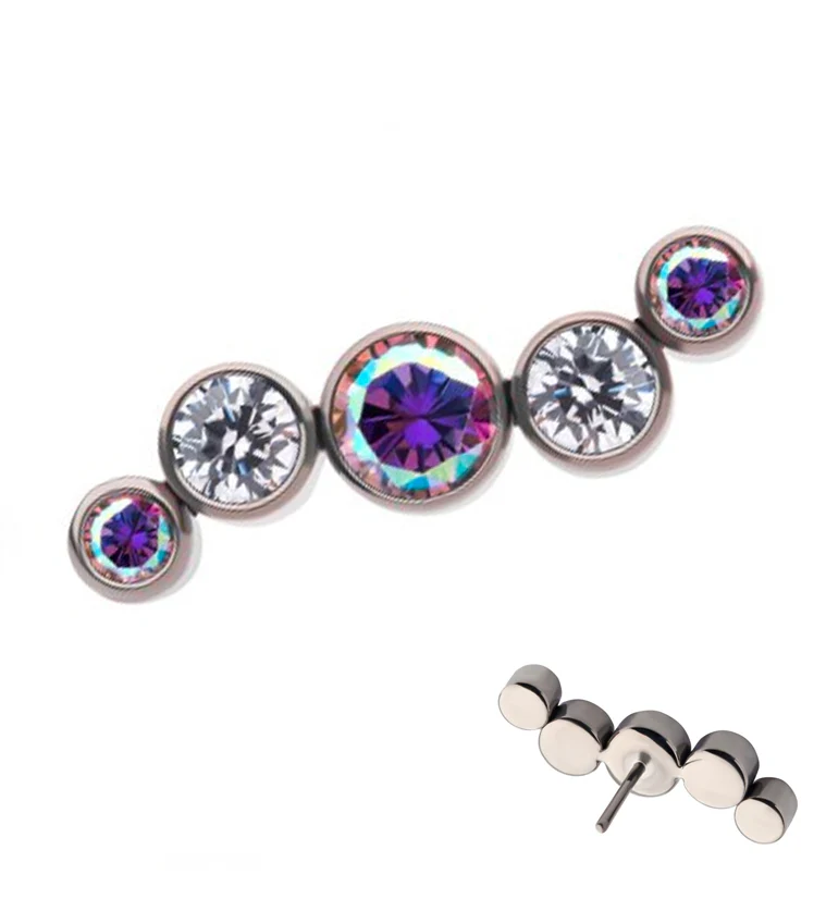 Ripple Rainbow Aurora CZ Threadless Titanium Top - Mrs Treak