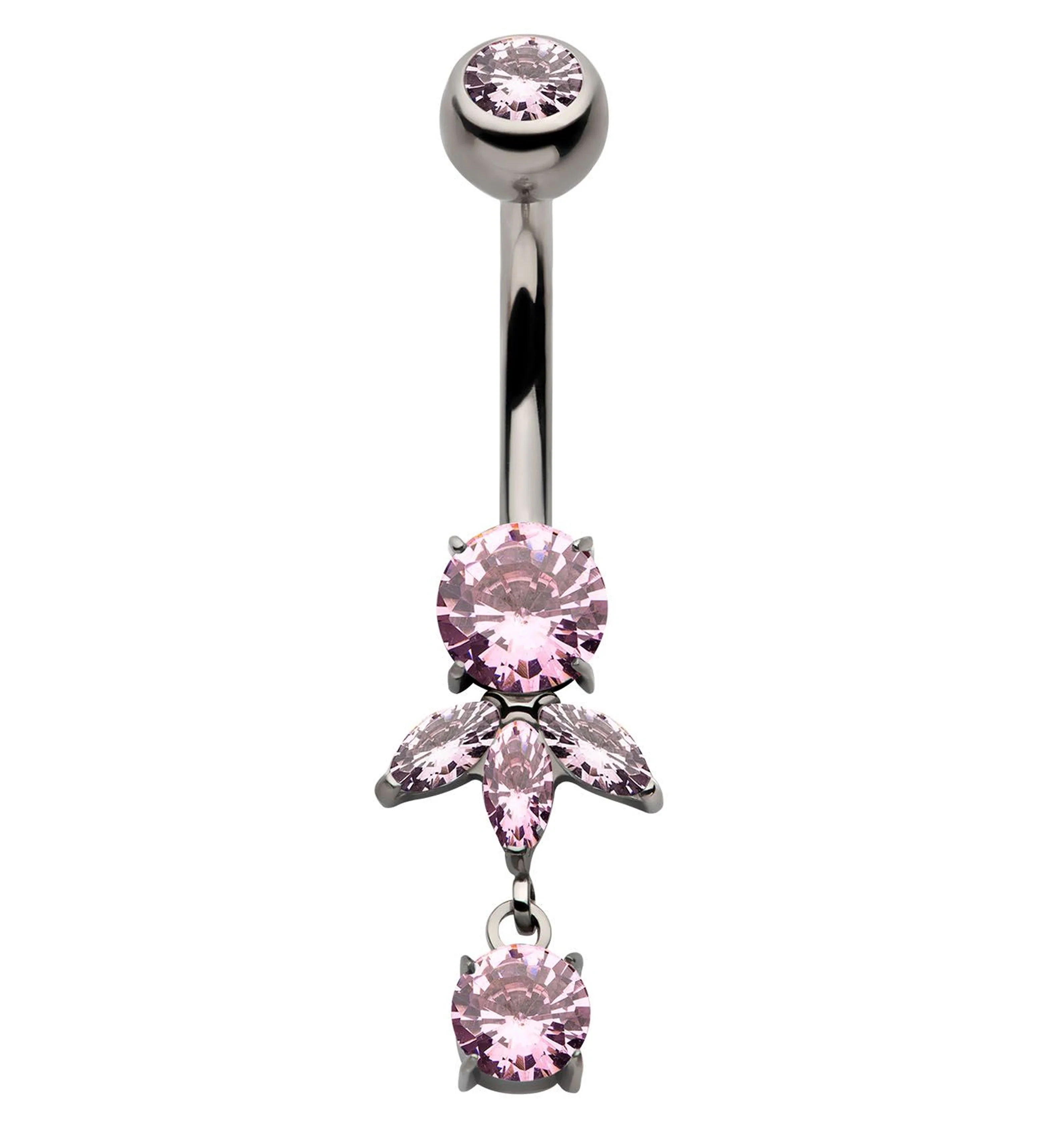 Sepal Dangle Pink CZ Internally Threaded Titanium Belly Button Ring - Mrs Treak
