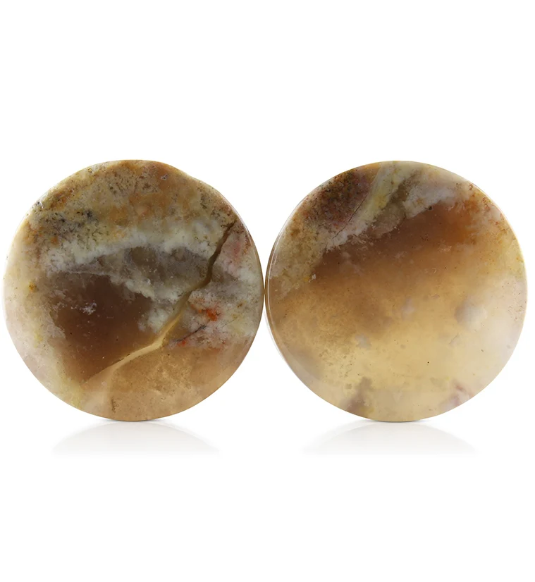 Graveyard Point Plume Agate Stone Plugs 1 Inch (25mm) Version 2 - Mrs Treak