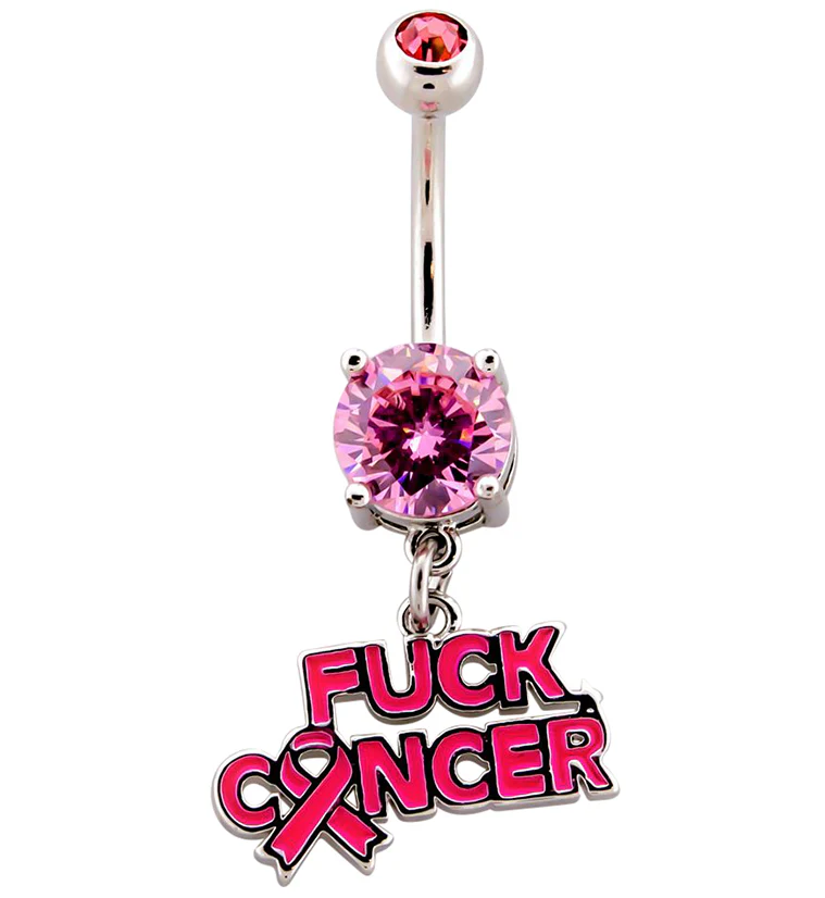 Breast Cancer Awareness Fuck Cancer Pink CZ Belly Ring - Mrs Treak