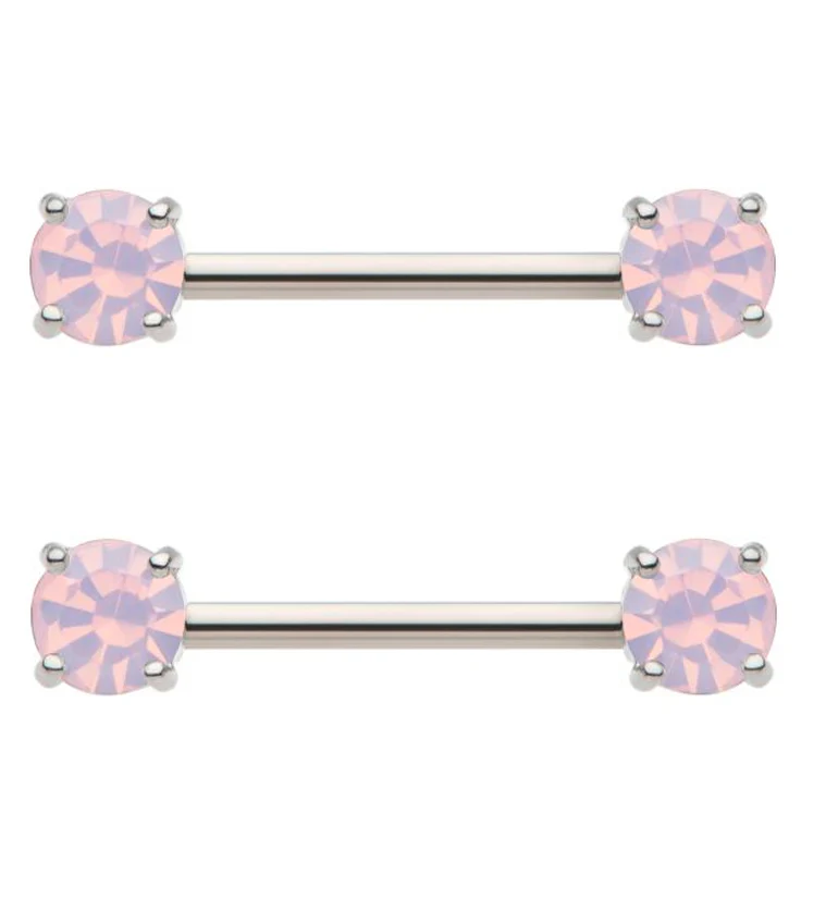 Pink Opalite Prong Stainless Steel Nipple Barbell - Mrs Treak