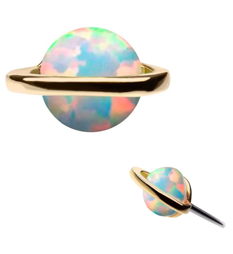 14kt Gold Saturn White Opalite Threadless Top - Mrs Treak