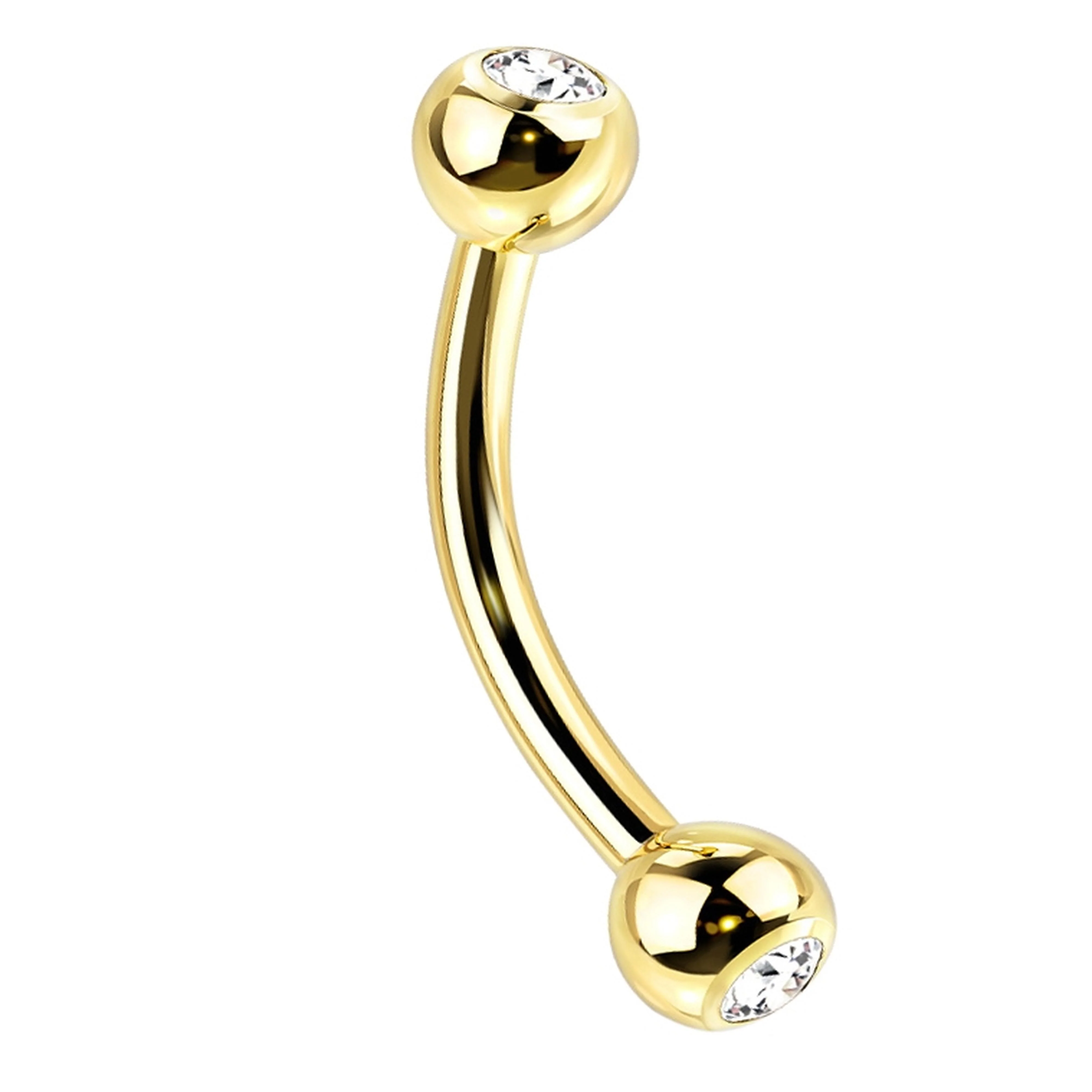 16G Gold PVD Titanium Double CZ Curved Barbell (External Threading) - Mrs Treak