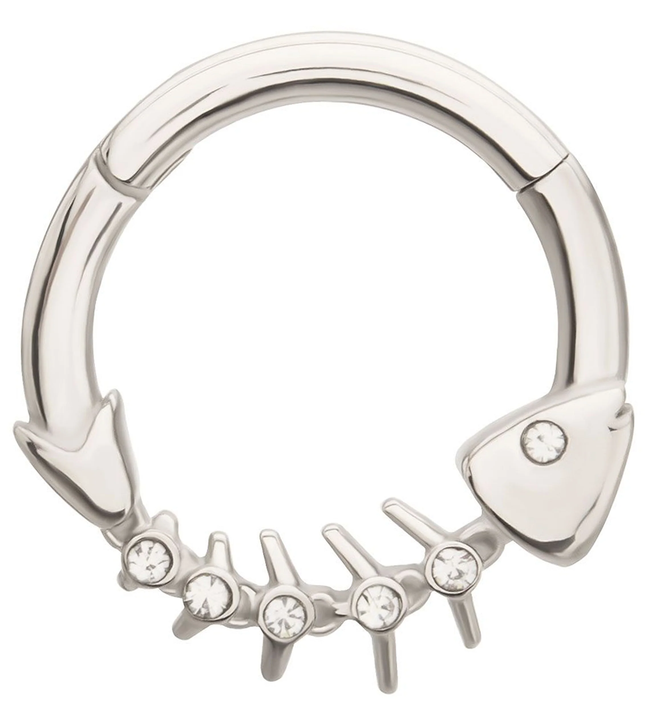 Fishbone Clear CZ Stainless Steel Hinged Segment Ring - Mrs Treak