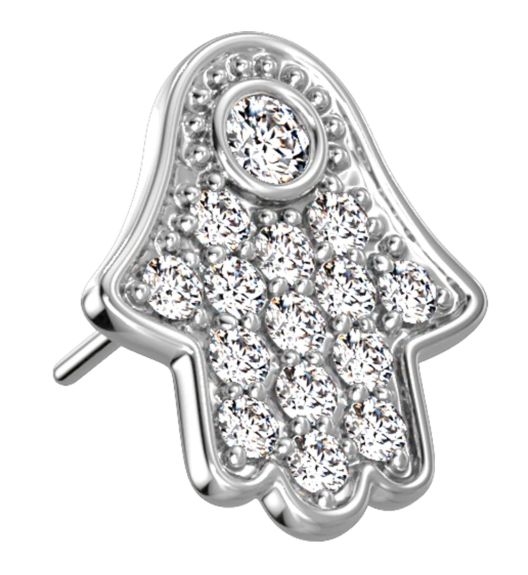 14kt White Gold Hamsa Hand CZ Threadless Top - Mrs Treak
