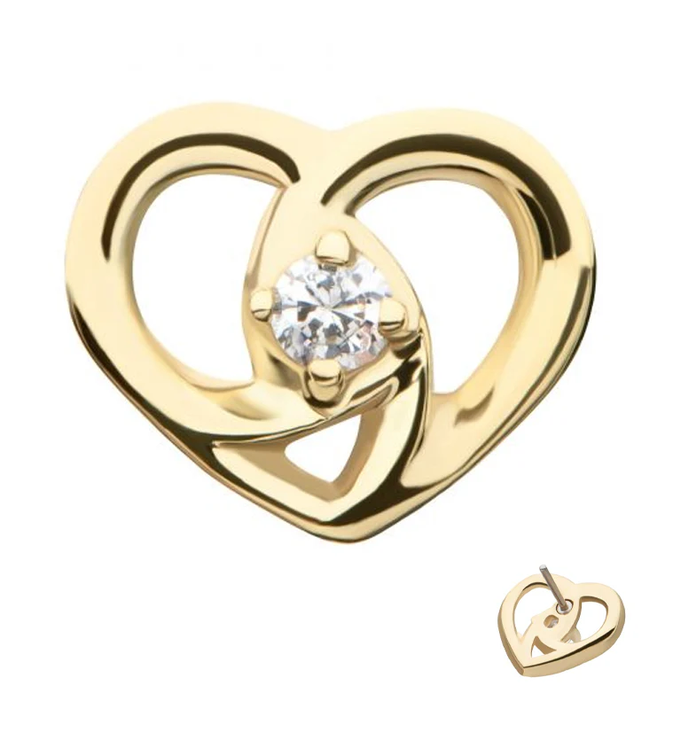 14kt Gold Heart Twist Clear CZ Threadless Top - Mrs Treak