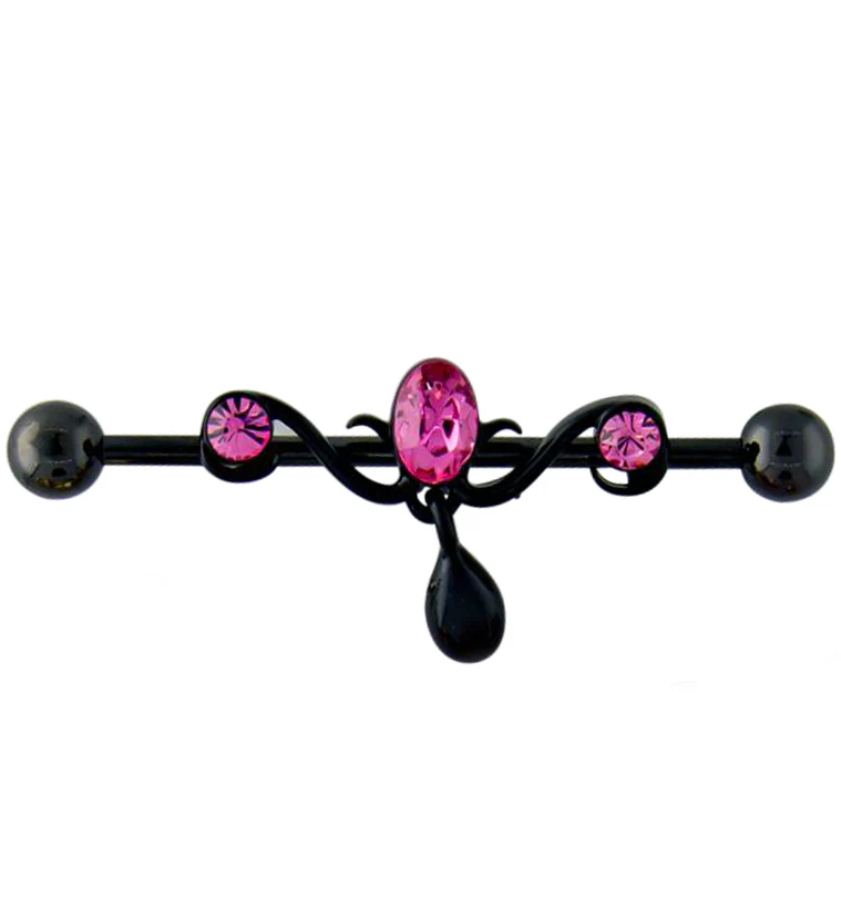 Black PVD Candelabrum Pink CZ Industrial Barbell - Mrs Treak