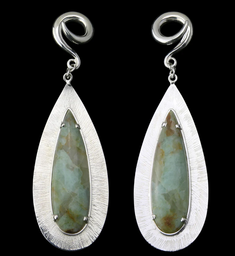 Score Chrysoprase Stone White Brass Ear Weights - Mrs Treak