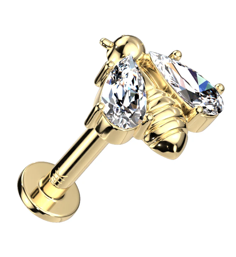 14kt Gold Bee CZ Threadless Labret - Mrs Treak