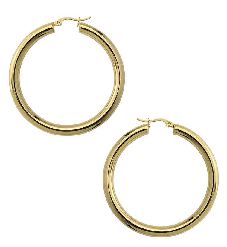 Gold PVD Thick Stainless Steel Hoop Earrings - Mrs Treak