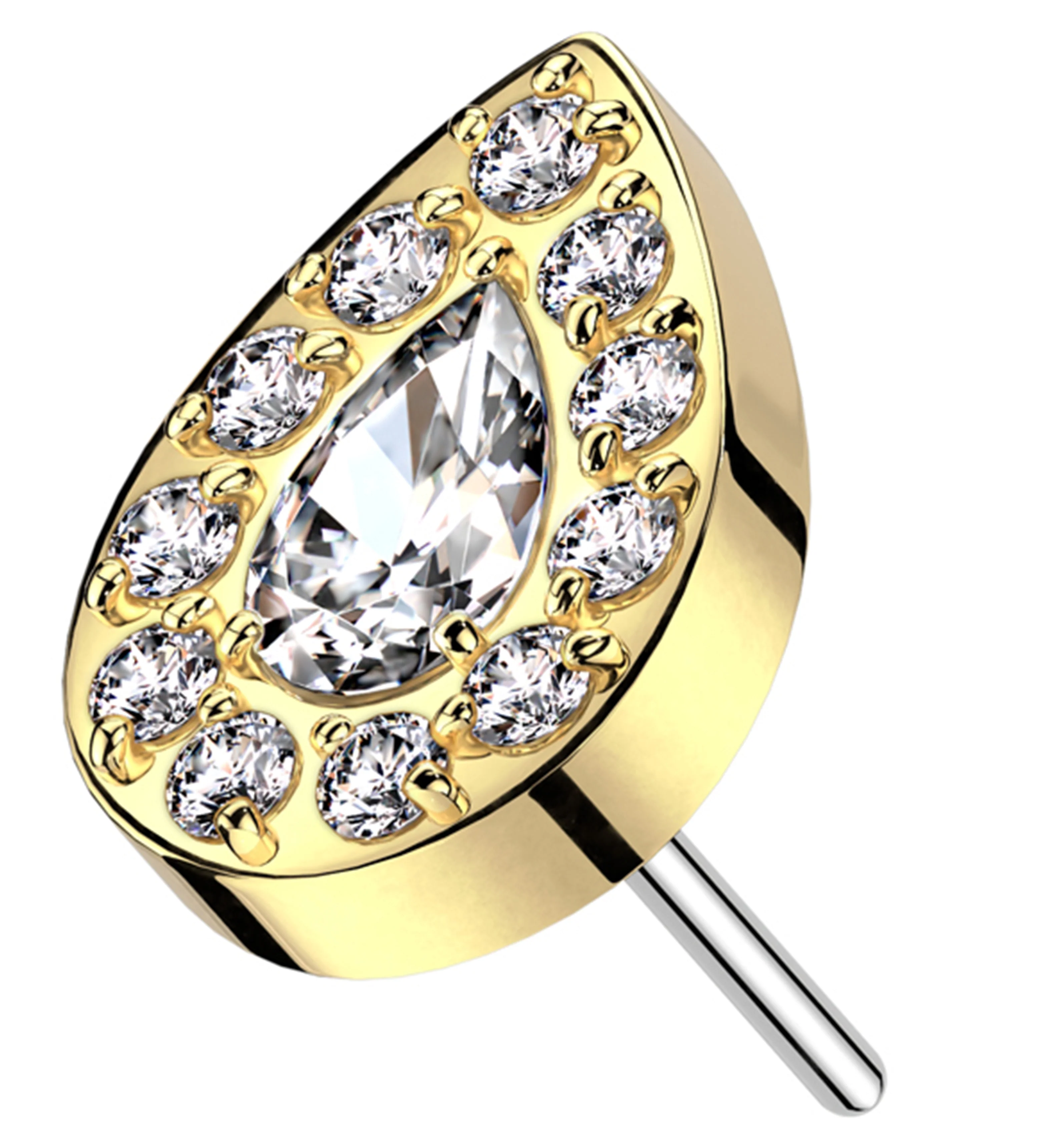 Gold PVD Teardrop Glitz CZ Titanium Threadless Top - Mrs Treak