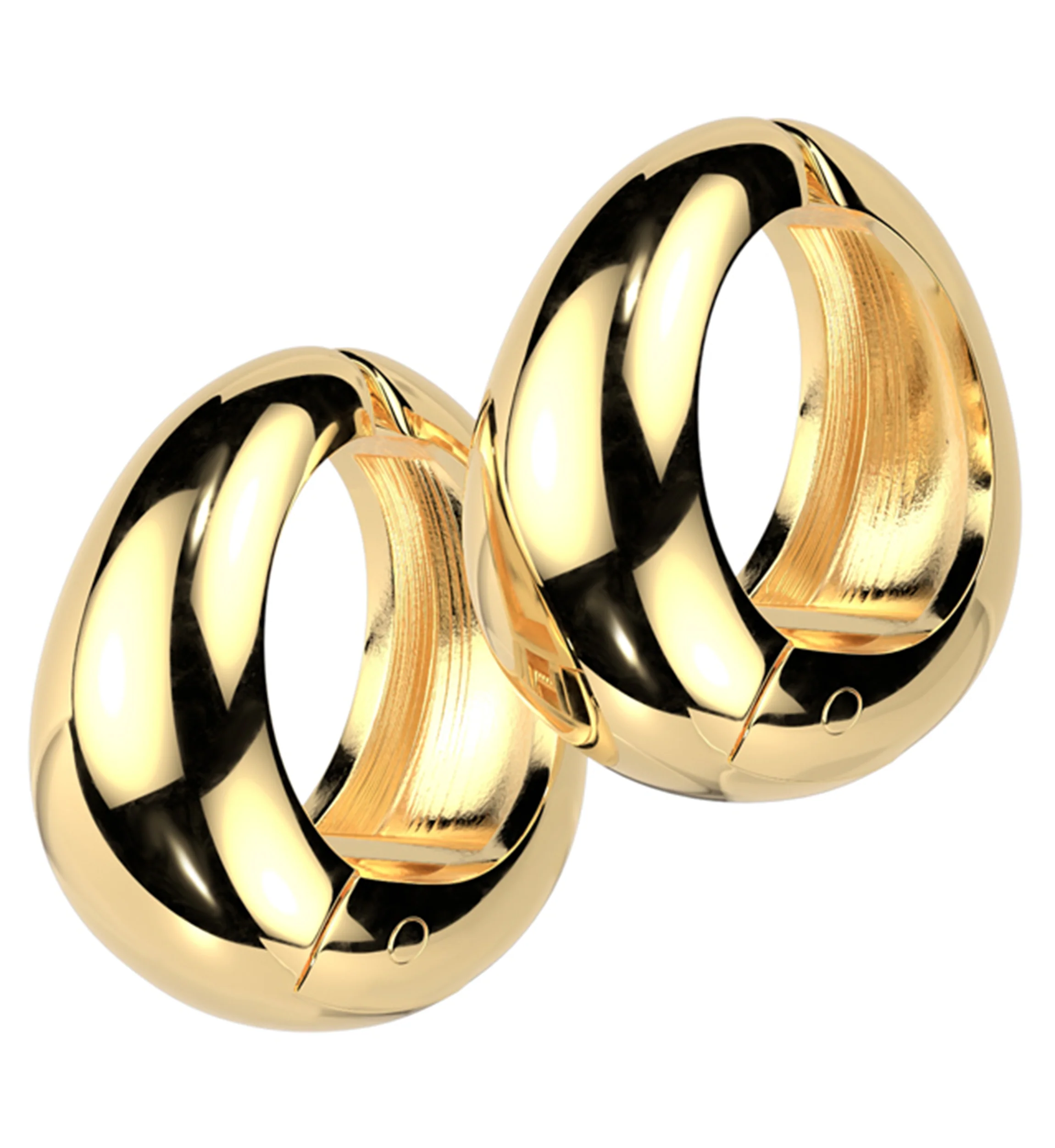 Gold PVD Wide Stainless Steel Hinged Hoop Huggie Clip-On Earrings - Mrs Treak