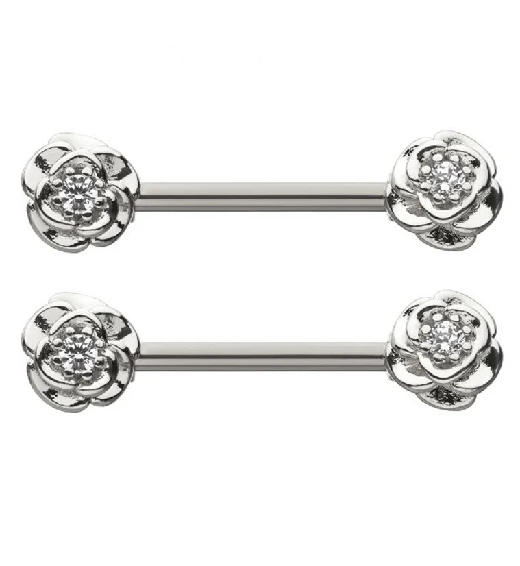 14G Double Rose Bud Nipple Ring Barbell - Mrs Treak