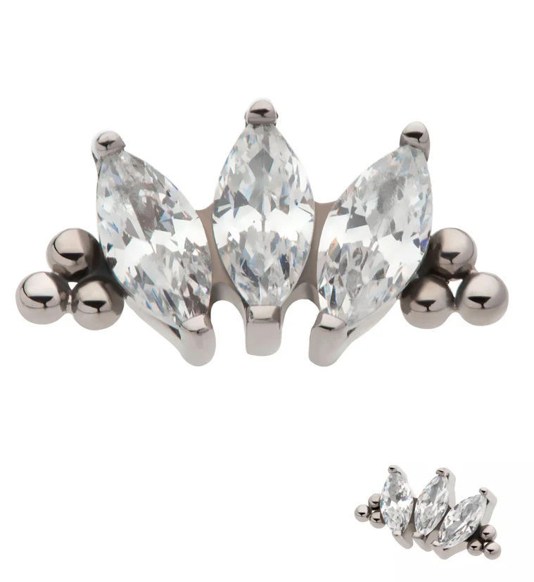 Beaded Triple Empress CZ Threadless Titanium Top - Mrs Treak