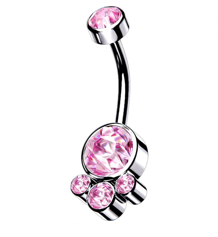 Pink CZ Cluster Gem Belly Ring - Mrs Treak