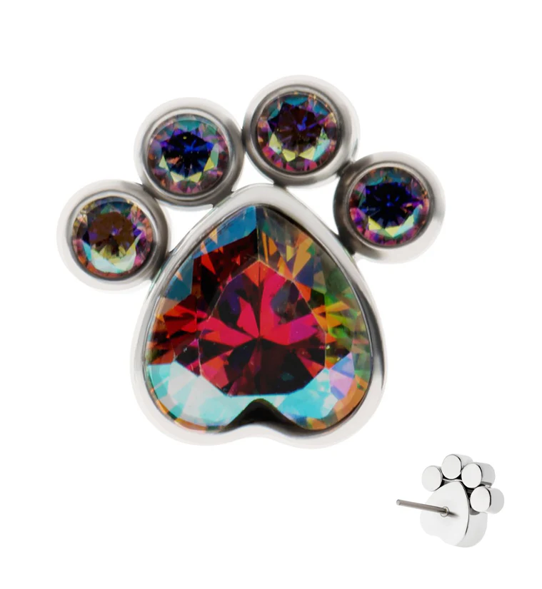 Paw Rainbow Aurora CZ Titanium Threadless Top - Mrs Treak