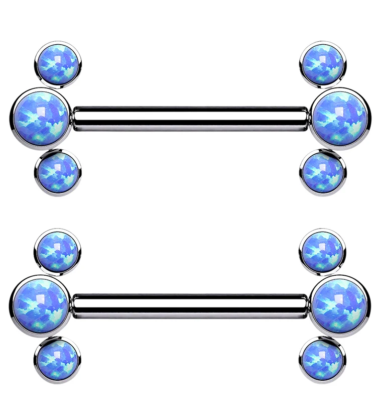 14G Blue Opalite Trinary Titanium Threadless Nipple Bars - Mrs Treak