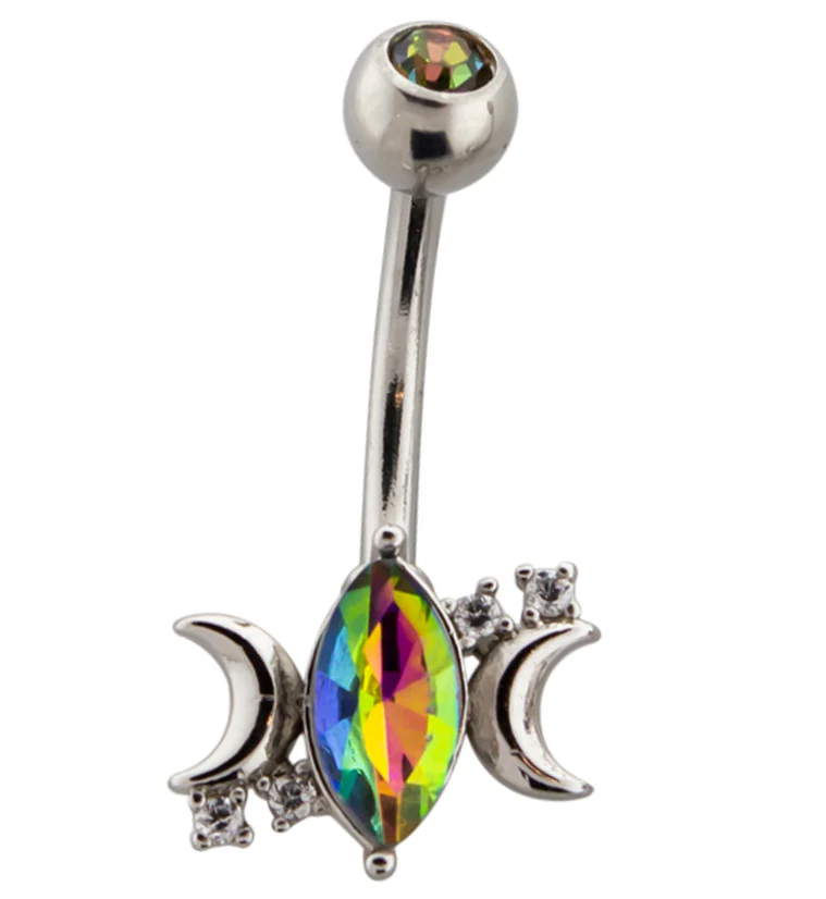 Half Moon Oval Black Aurora CZ Belly Button Ring - Mrs Treak
