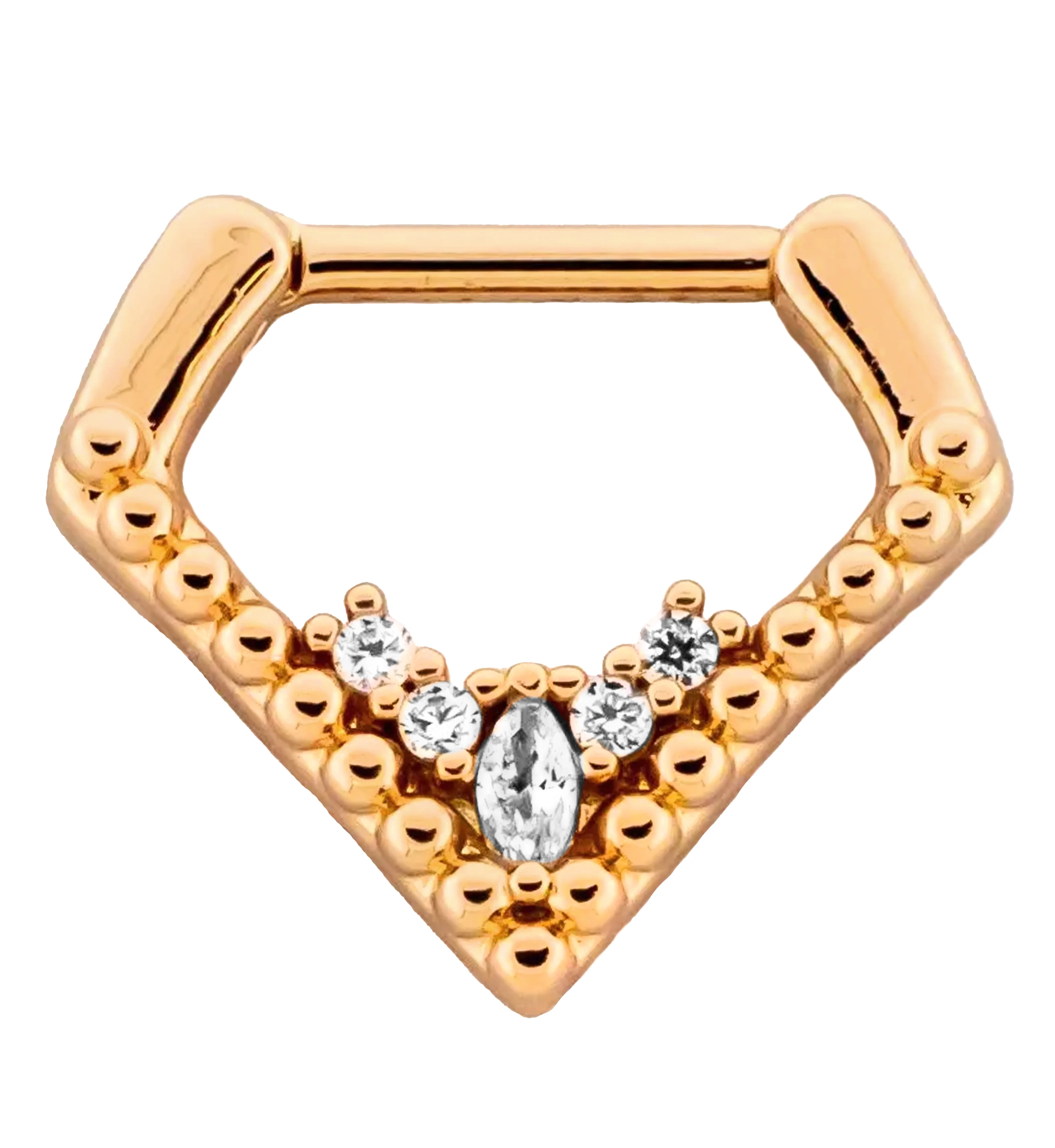 Rose Gold PVD Point Beaded Clear CZ Cluster Stainless Steel Hinged Segment Ring - Mrs Treak
