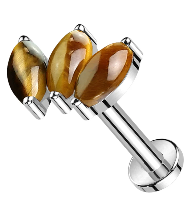 Empress Tiger Eye Stone Internally Threaded Titanium Labret - Mrs Treak