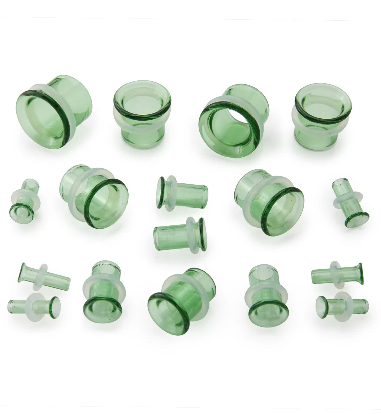 Green Glass Single Flare Tunnels - Mrs Treak