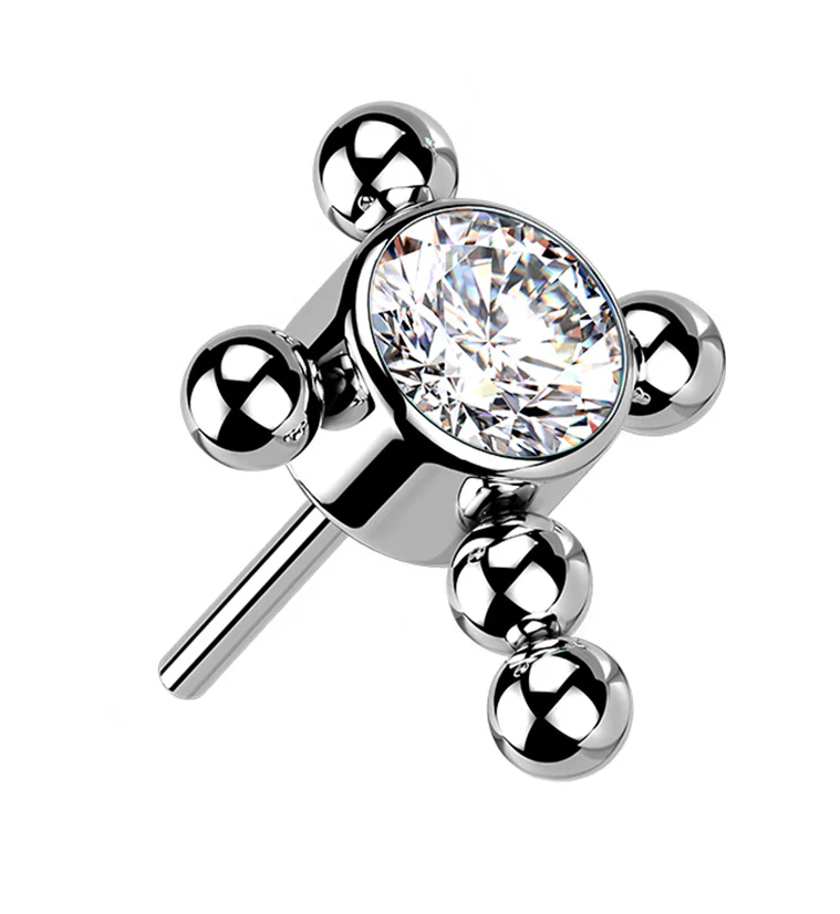 Clear CZ Beaded Cross Titanium Threadless Top - Mrs Treak