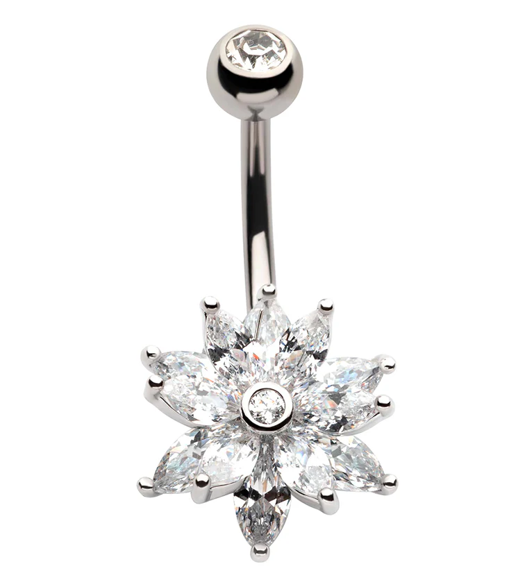 3D Flower CZ Stainless Steel Belly Button Ring - Mrs Treak