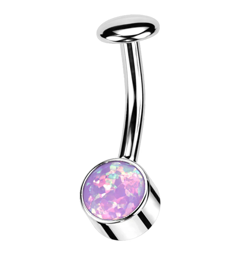 Bezel Purple Opalite Titanium Threadless Floating Belly Button Ring - Mrs Treak