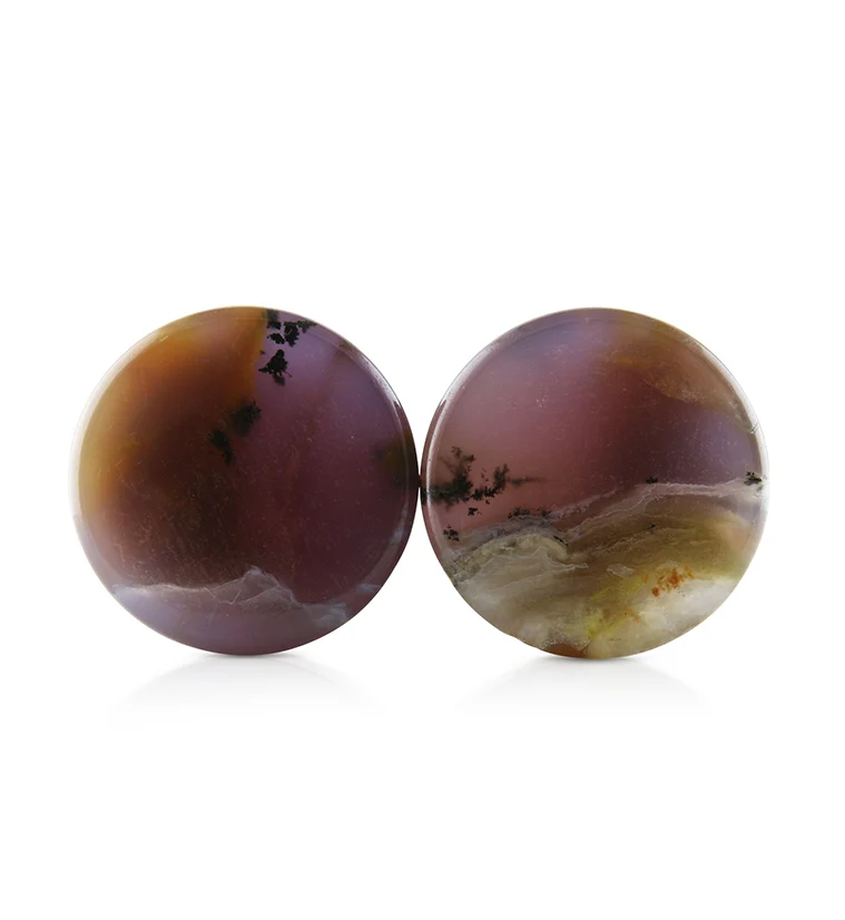 Amethyst Sage Dendritic Chalcedony Stone Plugs 3-4