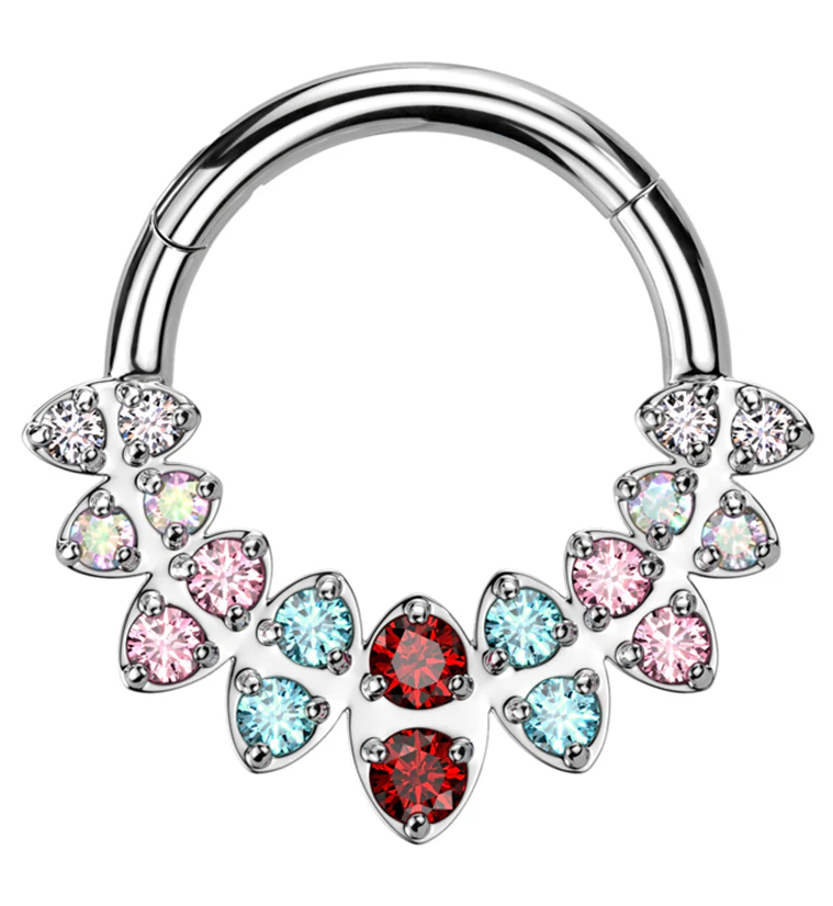 Riviere Rainbow CZ Stainless Steel Hinged Segment Ring - Mrs Treak