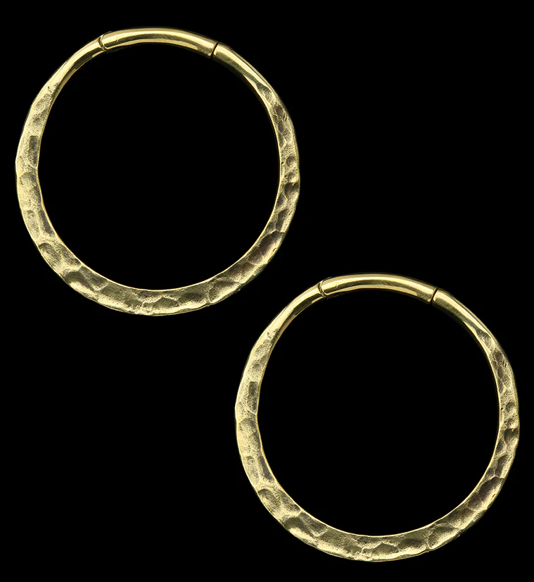 Hammered Hoop Hinged Brass Ear Weights - Mrs Treak